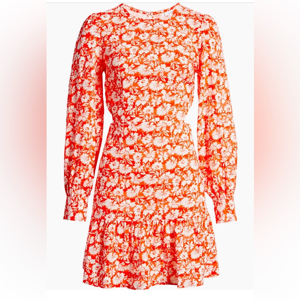 Floral Topshop Cutout side Long sleeve Tea Dress